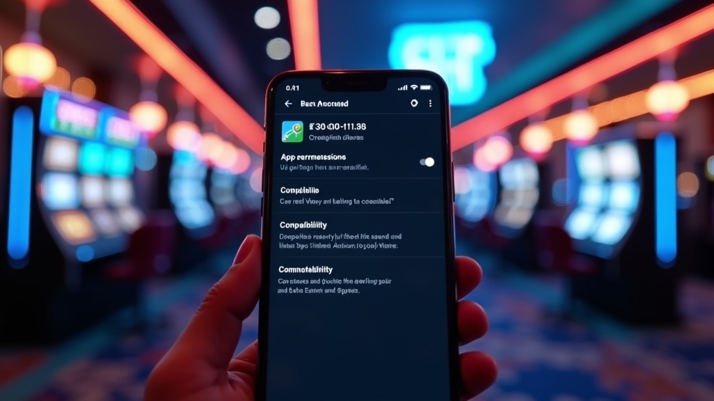 Android κινητό με ρυθμίσεις συμβατότητας και άδειες σε καζίνο
